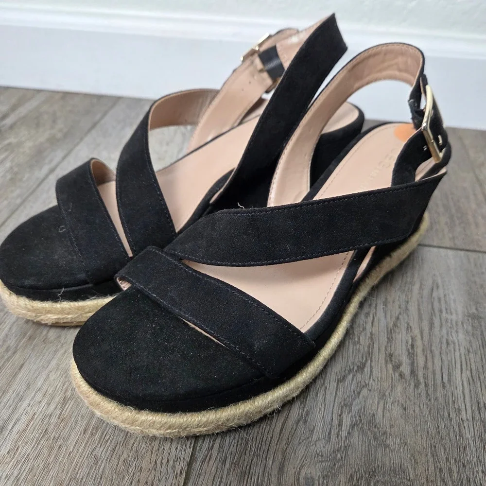 BCBGeneration Black Espadrille Wedge Sandals Womens‎ 7 Ankle Strap Crisscross